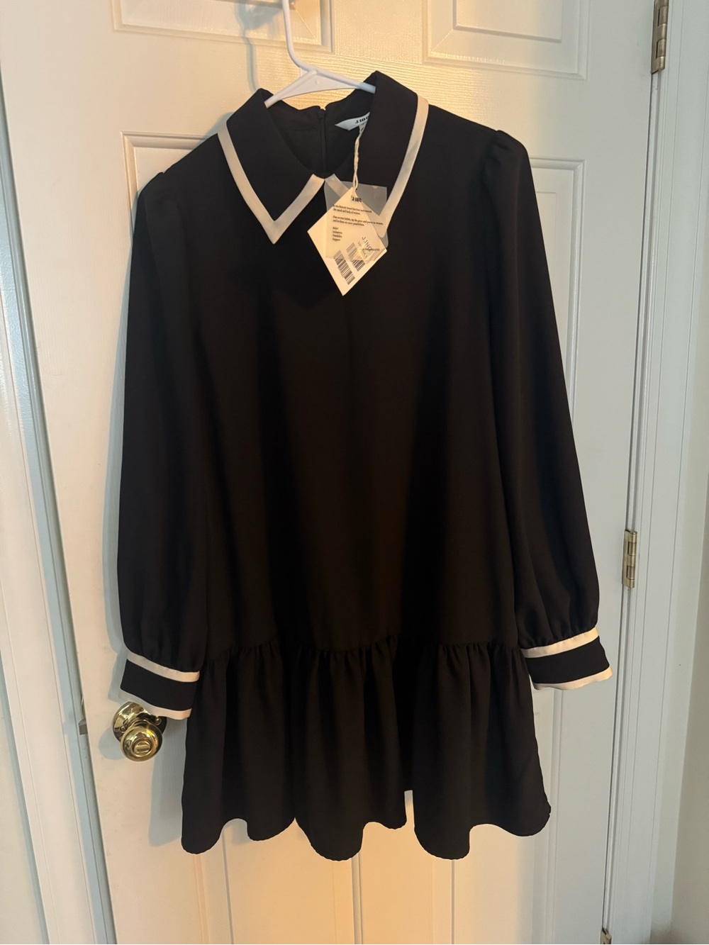 J.ING Black Long Sleeve Dress with White Collar & Cuff Trim